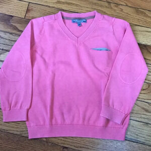 Bonpoint Preppy Pink Cotton V neck sweater, Size 4T